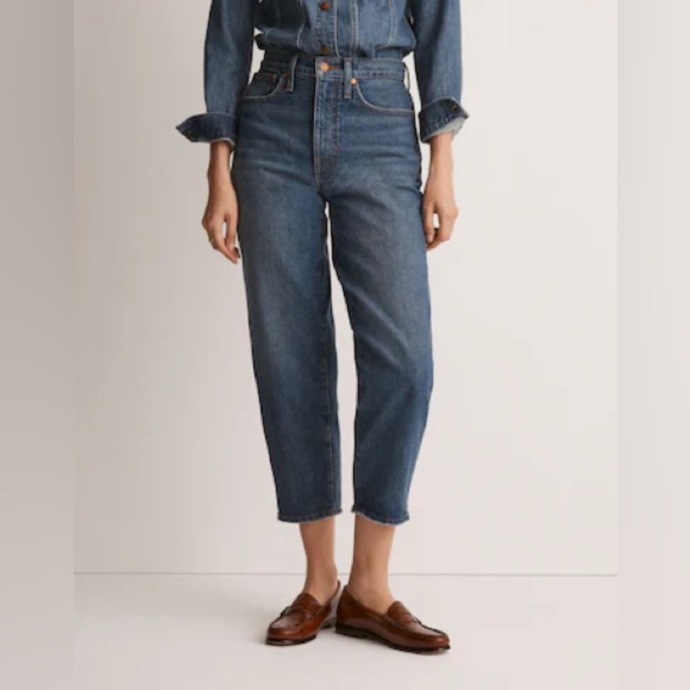 Madewell Balloon Jeans 28 High Rise Barrel Leg Tapered Denim Blue Vintage Wash